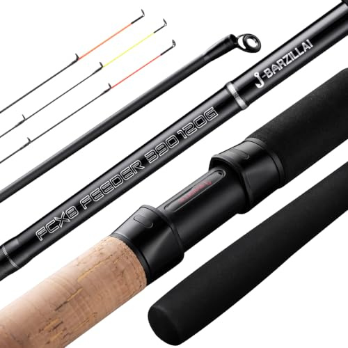 J-BARZILLAI Feeder Canne à pêche en fibre de carbone 3,3 m, 3,6 m, 3,9 m, 4,2 m, 3 pièces, poids de lancer de 80 à 150 g, pointe sensible pour la carpe, la pêche en rivière et en mer