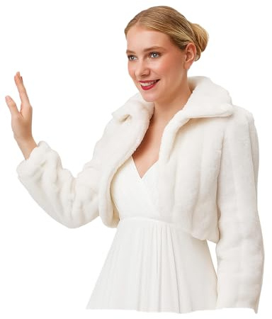 AUTTOGirl Boléro pour femme - Veste de mariée - Boléro - Imitation fourrure - Manches longues - Col haut