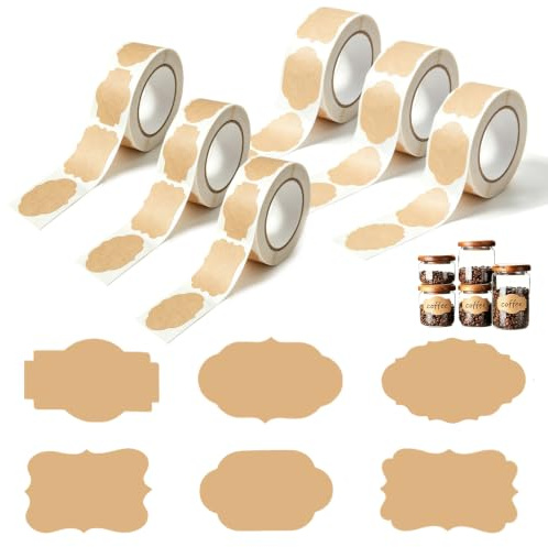 1 500 stycken kraft etiketter klistermärken, presentklistermärken för märkning, syltetiketter, självhäftande, kraftpappersklistermärken för syltburkar, kuvert, presentpåsar, hantverk
