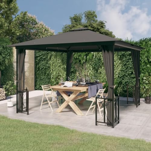 Mokuyary Gazebo gazebo con pareti e tetto doppio 3x3 m Antracite Tenda di Ricevimento, Gazebo Padiglione per Campeggio, Eventi, Terrazze e Festival