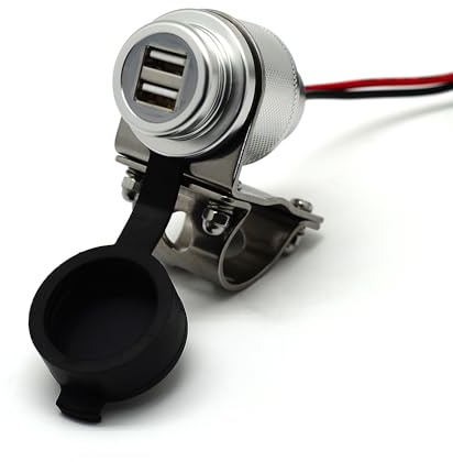 Cliff Top Motorcycle USB Charger Waterproof Dual USB Port 4.6A 23W Aluminium, Heavy Duty for 7/8’’ and 1’’ Handlebars on ATV/UTV for Smart Phones, GPS, Tablets and Cameras (Silver)