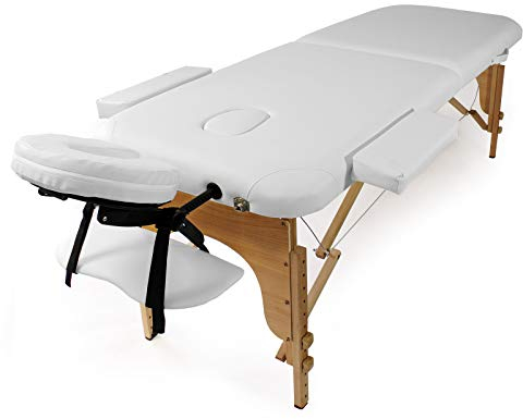 Wiltec Massageliege 2 Zonen weiß klappbar und höhenverstellbar mit Kopfstütze und Armauflage Kosmetikliege Massagebank Massagetisch Mobile Massage Liege