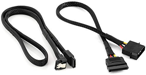 Poppstar SATA III datakabel med Molex-Sata adapter (60cm Sata 3-kabel (kontakt 1rak-90°), 30 cm Molex till S-ATA strömadapter (4-pin till 15-pin Sata), svart