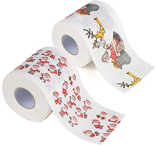 FangYun Papier Toilette de Noël 2 Rouleaux - Différentes images Vraie Papier Toilette Drôle Décoration De Noël Père Noël Serviette Amusant Fête D'anniversaire Nouveauté Cadeau