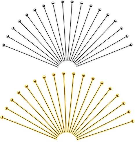 TOAOB Lot de 200 clous de tête avec boule en laiton 35 x 0,7 mm broches droites pour la création de bijoux bricolage colliers boucles d'oreilles bracelet or et argent ton