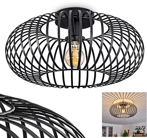 Plafonnier Oravi, plafonnier rond en métal noir, 1 flamme, douille E27, Ø 40 cm, luminaire au design rétro/vintage avec un superbe effet de lumière grâce à l'aspect grille, sans ampoules