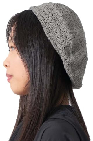 CHARM Baskenmütze Damen Beret Häkelmütze Barrett - Sommer Mütze Pantomime Französische Mütze Strickmütze Lochmuster Anthrazit