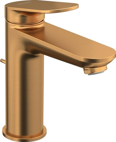 Duravit Wave tvättställskran, storlek M (pip höjd 111 mm), kran badrum med dragstång avloppsarmatur, armatur tvättställ, borstad brons