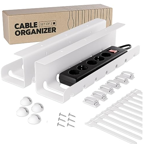 Zenacasa Chemin de Cable (Set de 2) en Acier Blanc - Montage Facile - Cable Management Solide et Pratique