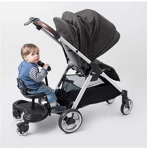 Buggy Board mit Sitz, Stehbrett, Kleinkinder Kinderwagen Board Kiddy Board Stabiles Zweirad Design mit Sitz, Stehbrett passt auf jeden Kinderwagen (2in1 Schwarz)