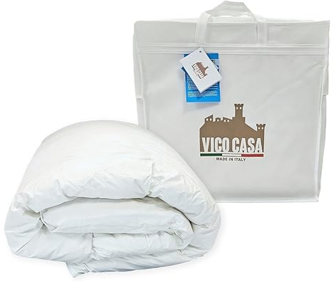 Vico Casa FIOCCO Piumino letto una piazza e mezzo MADE IN ITALY in piuma d’oca, 5 punti di calore anallergico/Piumone invernale soffice 200x200cm, fodera in cotone alta qualità con 233 fili/cm²