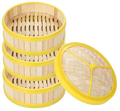 Vaporera de bambú,Vaporizador de alimentos de bambú,Canasta de vapor de bambú de 2 niveles / 3 niveles con tapa. Fuerte,duradero y reforzado.Cocción saludable de bambú