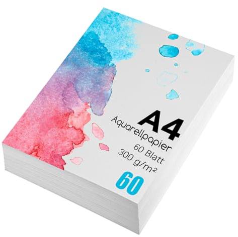 60 Blatt Aquarellpapier, A4 Aquarellblock 300g/m² Zeichenpapier Zeichenkarton Papier Wasserfarben für Aquarell Gouache Acryl Zeichnen Kunstwerke DIY (21x29,7 cm)