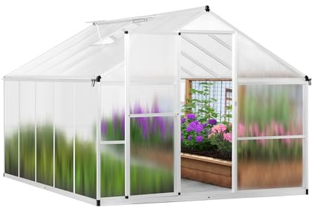 Euboer Gewächshaus Aluminium mit 302 x 238cm Fundament 4mm Platten gartengewächshäuser groß Treibhaus Winterfest Frühbeet Aufzucht 10,55m³