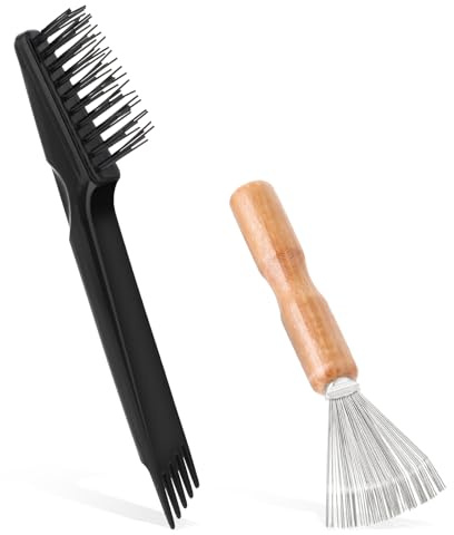 Molain Spazzola per capelli strumento di pulizia 2 pezzi spazzola per la pulizia del pettine spazzola per la pulizia del filo metallico spazzola per la pulizia con manico in legno