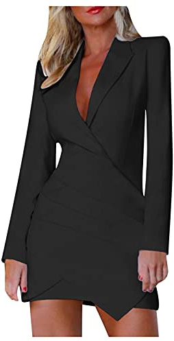 Vestido tipo blazer con solapa para mujer: manga larga, elegante, cuello en V, vestido fruncido, casual, talla grande, ropa de trabajo, negocios, oficina, formal, para exteriores, vestido blazer