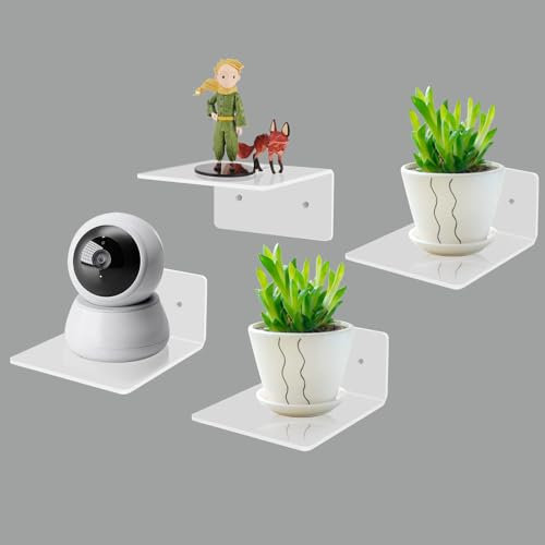 Strehknewen 4 set di mensole galleggianti bloccate, mensole in acrilico, mensole espositive montate a parete, senza trapano, mensole in acrilico bianco per soggiorno, camera da letto, bagno, cucina