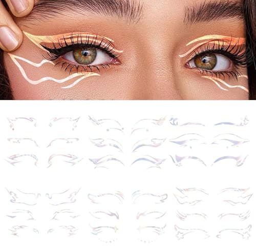 KASESSS 18 Paia Tatuaggi Temporanei per Occhi, Colorato Occhio Tatuaggio, Ombretto Tatuaggi Temporanei Adesivi, Trucco Temporaneo per Gli Occhi per Donne Compleanni, Rave Party, Festival Musicali