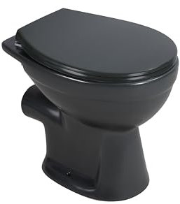 sanicomfort Stand-WC anthrazit matt spülrandlos, Abgang waagrecht, Tiefspüler mit WC-Sitz mit Absenkautomatik