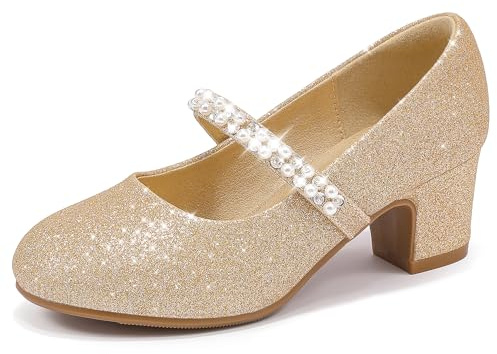 LAURMOSA Perles Chaussure Princesse Fille Mary Jane Chaussures Talon Enfant pour Mariage Fête Cérémonie Anniversaire