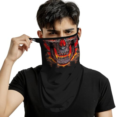ShopINess Halsvärmare Dödskalle med Öronöglor Unisex – Bandana Motorcykel och Ansiktsmask, Skull Halsduk för Halloween, Skidåkning, Snowboard, Cykling och Outdoor Sport (Burning)