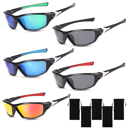 Utensilsto 5 Paar Sonnenbrille Herren Sport Sonnenbrille UV 400 Polarisierte Sportbrille Sunglasses für Herren Damen zum Radfahren Ski Golfen Angeln Fahren Wandern