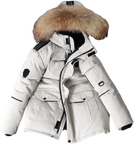 Herr kraftig fuskpäls isolerad dunjacka vinter tjock kappa herr fuskpäls snörock med flera fickor, Vitt, M