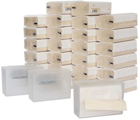 DrDirt Bamboo Facial Tissues Bulk Pack - 27 Packs of 3-Ply Tissues (110 Sheets) with 3 Wall Mounted Dispenser Boxes - Unbleached Tree-Free Paper for Sensitive Skin - Natural
