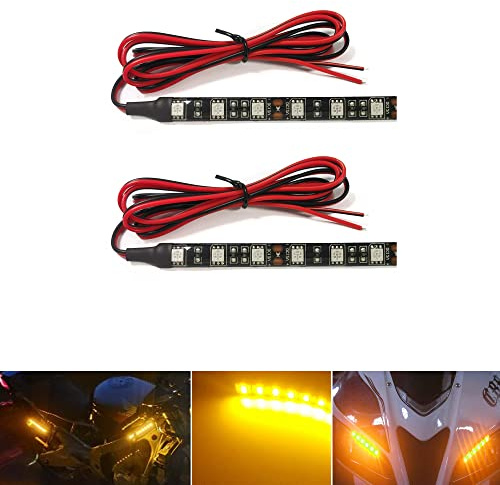 NBWDY Universal 2pc 4in Motorcycle LED Turn Signal Light Amber LED Strip Light Bar for Motorcycle Car Scooter ATV UTV Golf cart Front Rear Turning Indicator Lights Blinker Tail Running Light