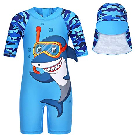 AmzBarley Swimming Costume Boys Swimsuit Kids One Piece Sun Protection Swimwear Summer Beach Outing Bathing Suit Blue 3-4 Years 4T