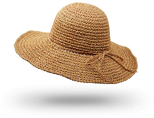 UltraKey Chapeau de Paille,Chapeau à Large Bord à La Main, Chapeau Pliable Extérieur de Solei pour Adultes Enfants Homme Femmes Adulte Kaki