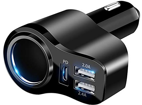 4 in 1 USB C Car Charger, 168W Multi USB Cigarette Lighter Adapter, Socket Splitter with 3 USB Ports, 12V/24V Dual USB Type C PD Fast Car Charger Adapter for iPhone 17/Air/16/15 Pro Max iPad GPS
