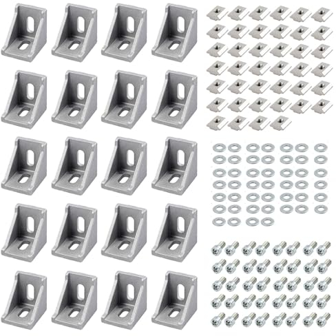 EYPINS 20 Pezzi Staffa Angolare 3030 Profilo Estruso in Alluminio Scanalatura 8,Staffa a Forma di Lcon 40 Viti, 40 Dadi, 40 Rondelle(35x35x28 mm)