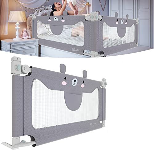 YUENFONG - Griglia di protezione per letto, 150 cm, portatile, con altezza regolabile, per culla, adatta per famiglie e quando si è in viaggio, motivo: orsetto (grigio, 150 cm)