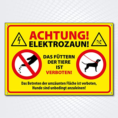 Warnschild Achtung Elektrozaun – Füttern verboten – 300x200 mm | rechteckiges Hinweisschild aus 3mm Alu-Dibond mit Anti-Graffiti-Lack | wetterfest & langlebig für Tierhaltung & Landwirtschaft