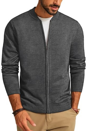 PJ PAUL JONES Herren Langarm Strickjacke Cardigan mit Reißverschluss und Stehkragen Warme Strickjacken (Grau, S)