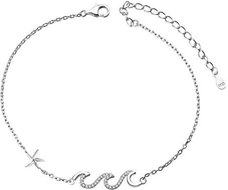 LINSTER Wave Anklet for Women 925 Sterling Silver Adjustable Starfish Foot Ankle Bracelet Ocean Beach Jewelry Gifts for Women