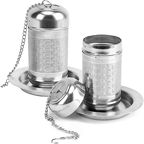 TOTSUN 2 Sets Stainless Steel Tea Diffuser for Loose and Mulling Spices Tea Fine Mesh Tea Filter for Teapots Tea Strainer with Lid Tea Filter for Loose Tea Teapot Hook