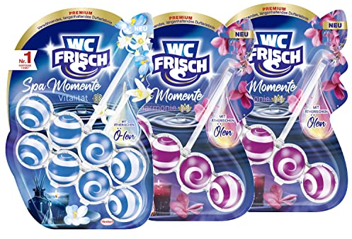 WC FRISCH Spa Momente Vitalität Toilettenstein (2*50 g), WC Duftspüler mit ätherischen Ölen & 2x WC FRISCH Spa Momente Harmonie Toilettenstein (50g) für ein verwöhnendes & langanhaltendes Dufterlebnis