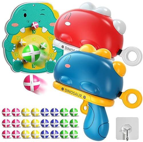 Doloowee Dinosaur Shooting Game Toy, Kids Blaster Shooting Game with Dart Board, 24 Sticky Balls, Kids Toy Gun for Indoor Outdoor Play, Gift for Boys & Girls Aged 3-5 (Red & Blue)