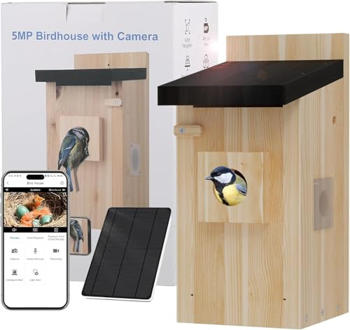 Bird House with Camera, 5MP Smart Birdhouse Camera with Solar Powered, Bird Box Camera for Families, Motion Detection & 32GB SD Card, Watch Bird Nesting & Hatching in Real Time, for Friends