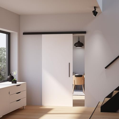 inova Holz-Schiebetür Komplettset 1025 x 2200 mm weiß mit Beschlagset in schwarz mit Stabgriff