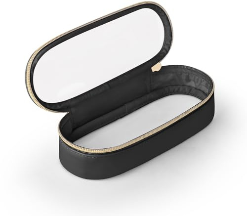 Soimeat Clear Travel Makeup Brush Holder, Leather Makeup Brush Toiletry Bag, Portable Cosmetic Brush Case, Transparent Waterproof Makeup Brush Storage Bag, Black