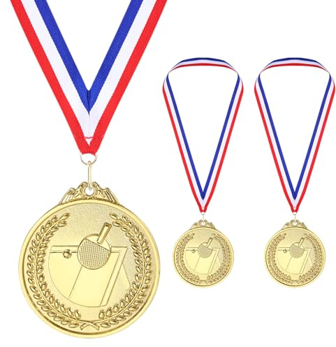 PATIKIL 3 Pack Médailles De Tennis De Table en Or avec Ruban Rouge Blanc | Médailles De Récompense De Tennis De Table, Pour Jeux Compétitions Sportives, 3