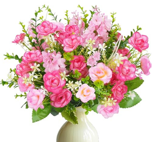 Zythrem Rosas Artificiales, Realista Flores Preservadas, Flores Artificiales Decoracion, Ramo de Novia para Banquete Boda Decoración Mesa Hogar Centros Mesa(Rosa)