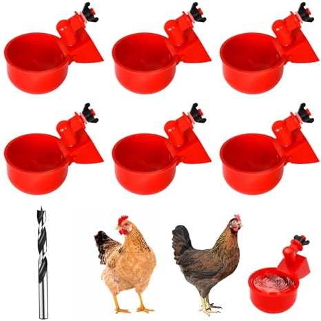 Bebedero Gallinas con Taladro, Adecuado para Regador, Vaso de Agua para Pollo Bebedor de Pollo Automático, para Pollos, Patos, Pájaros, 6 PCS