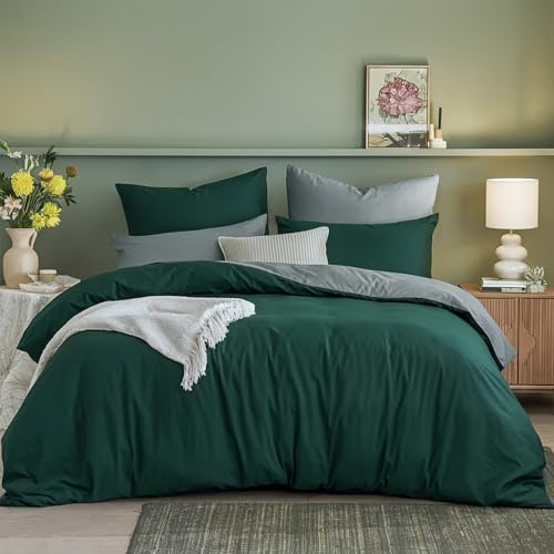Ruikasi, biancheria da letto 200 x 220 cm, set completo verde grigio, 3 pezzi - copripiumino reversibile con cerniera, set biancheria da letto in microfibra Oeko-TEX, morbido e non necessita di