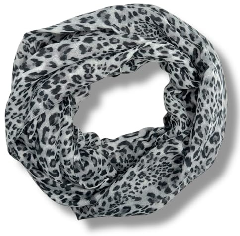 Ziona Sciarpa da donna leopardata con motivo leopardato, panno estivo, nero/grigio, XXL