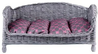 e-wicker24 Animal Basket Dog Basket Warehouse Made of Willow for Dogs Cats with Soft Cushion Deck Chair for Animals Cat Storage Dog Bed Cat Bed (Grey/Grey, 74 x 52 cm, H39)
