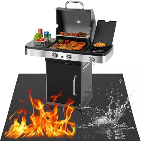 Esterilla ignífuga para barbacoa al aire libre, grande, plegable, protección de suelo de fibra de vidrio recubierta de silicona, adecuada para barbacoas de gas y carbón, chimeneas, césped y suelos de